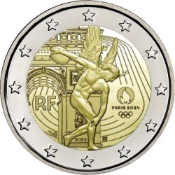 . 1 coin x FRANCIA 2 EUROS 2022 OLIMPIADA DE PARIS 2024 DISCOBOLO 2ª MONEDA CONMEMORATIVA SC 1 COINCARD al azar