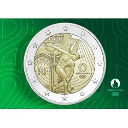 . 1 coincard FRANCIA 2 EUROS 2022 OLIMPIADA DE PARIS 2024 DISCOBOLO 2ª MONEDA CONMEMORATIVA SC color al azar