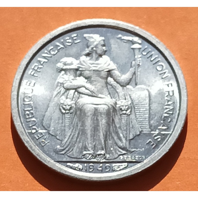 NUEVA CALEDONIA 50 CENTIMOS 1949 PAJARO y MINERVA KM.1 MONEDA DE ALUMINIO SC Nouvelle Caledonie IEOM