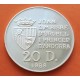 ANDORRA 20 DINERS 1988 GIMNASIA ANILLAS XXV OLIMPIADA DE BARCELONA 1992 FUTBOL KM.48 MONEDA DE PLATA PROOF SILVER 20 Dinners