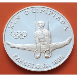 ANDORRA 20 DINERS 1988 GIMNASIA ANILLAS XXV OLIMPIADA DE BARCELONA 1992 FUTBOL KM.48 MONEDA DE PLATA PROOF SILVER 20 Dinners