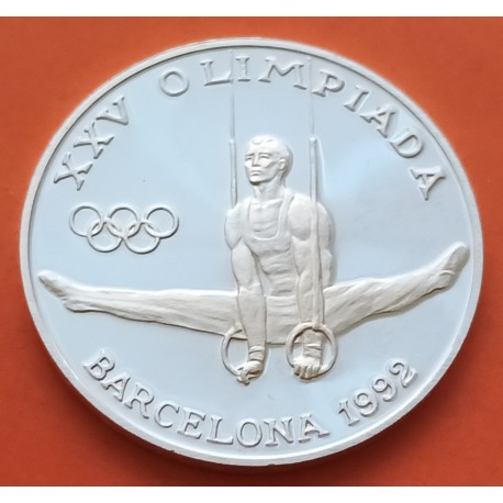 ANDORRA 20 DINERS 1988 GIMNASIA ANILLAS XXV OLIMPIADA DE BARCELONA 1992 FUTBOL KM.48 MONEDA DE PLATA PROOF SILVER 20 Dinners