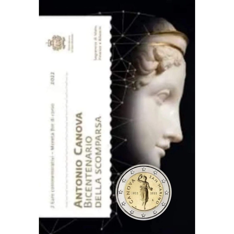 . 1 coin @10/OCT ENVIO@ SAN MARINO 2 EUROS 2022 PINTOR ANTONIO CANOVA SC 2ª MONEDA CONMEMORATIVA ESTUCHE