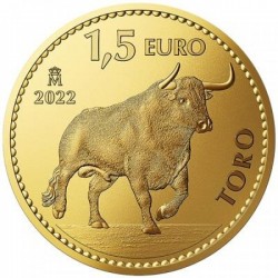 . 1 coin x España 1,5 EURO 2022 TORO y COLUMNARIO @1 ONZA DE ORO PURO 999,9@ 15.000 Monedas 1,50 EUROS GOLD BULLION COIN