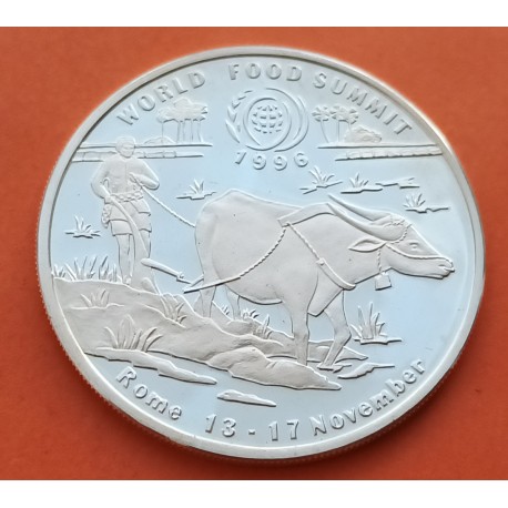 LAOS 50 KIP 1996 ARADO y BUEY WORLD FOOD SUMMIT FAO en ROMA KM.97 MONEDA DE PLATA PROOF