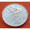 CHINA 10 YUAN 1990 CICLISMO OLIMPIADA BARCELONA 1992 KM.300 MONEDA DE PLATA PROOF