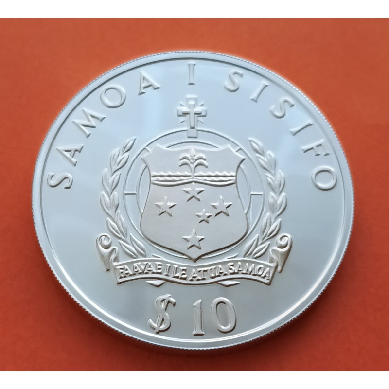 WESTERN SAMOA 10 DOLARES 1991 OLIMPIADA DE BARCELONA 1992 JABALINA KM.85 MONEDA DE PLATA PROOF Samoa i Sisifo 10 Tala