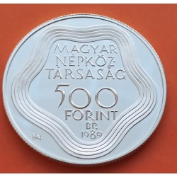 HUNGRIA 500 FORINT 1989 ANTORCHA OLIMPIADA BARCELONA 1992 KM.671 MONEDA DE PLATA PROOF  Hungary silver