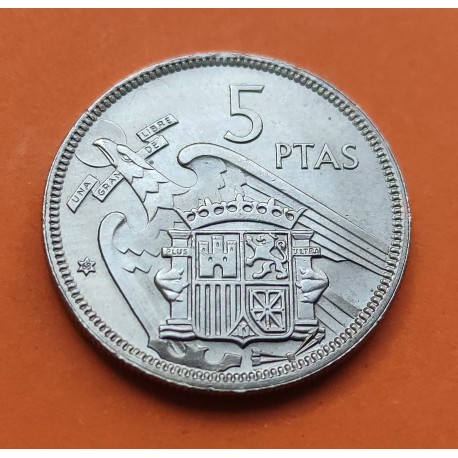 ESPAÑA 5 PESETAS 1957 * 68 ESTADO ESPAÑOL FRANCISCO FRANCO SI PLUS / ULTRA KM.786 MONEDA DE NICKEL SC Spain