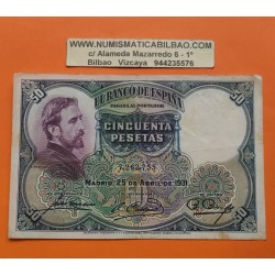 ESPAÑA 50 PESETAS 1931 EDUARDO ROSALES Sin Serie 7262755 Pick 82 BILLETE MUY CIRCULADO Spain banknote