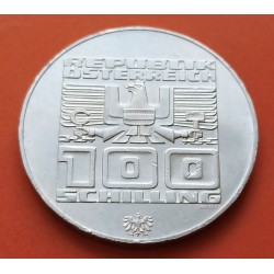 0,50 ONZAS x AUSTRIA 100 SCHILLINGS 1976 INNSBRUCK IGLESIA Reverso con AGUILA PEQUEÑA KM.2927 MONEDA DE PLATA SC-