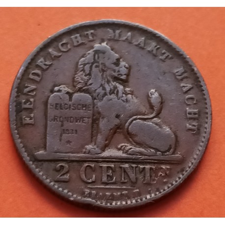 BELGICA 2 CENTIMOS 1911 DER BELGEN LEON EPOCA DEL REY ALBERTO I KM.64 MONEDA DE COBRE MBC- Belgium 2 Centimes