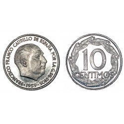 SPAIN 10 CENTIMOS 1959 FRANCISCO FRANCO PROOF ALUMINIUM