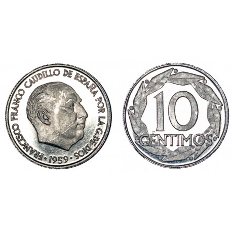 ESPAÑA 10 CENTIMOS 1959 FRANCISCO FRANCO KM.790 MONEDA DE ALUMINIO PROOF @PROCEDE DE CARTERA@