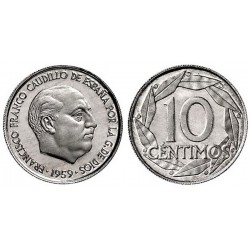 ESPAÑA 10 CENTIMOS 1959 FRANCISCO FRANCO KM.790 MONEDA DE ALUMINIO SC Spain UNC coin