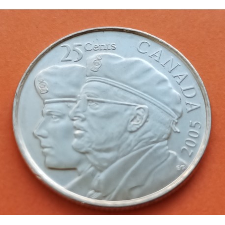 CANADA 25 CENTAVOS 2005 VETERANOS ISABEL II y VETERANOS KM.535 MONEDA DE NIKEL EBC- coin