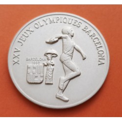 GUINEA 200 FRANCOS 1988 LANZADOR OLIMPIADA DE BARCELONA 1992 KM.59 MONEDA DE PLATA SC MATE @RARA@ SILVER GUINEE Tirada 5000