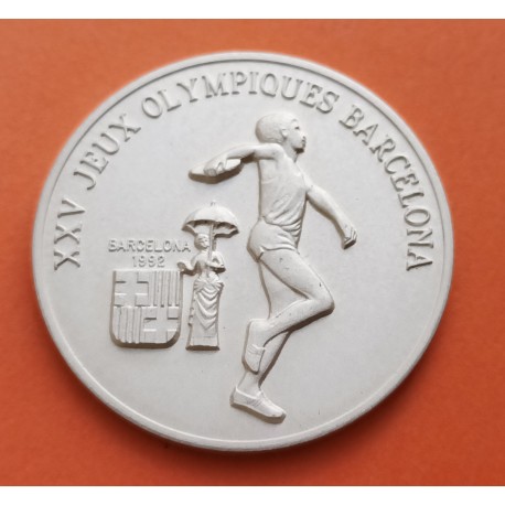 GUINEA 200 FRANCOS 1988 LANZADOR OLIMPIADA DE BARCELONA 1992 KM.59 MONEDA DE PLATA SC MATE @RARA@ SILVER GUINEE Tirada 5000