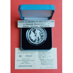 FRANCIA 100 FRANCOS 1991 SKI DE FONDO OLIMPIADA DE ALBERTVILLE 1992 KM.994 MONEDA DE PLATA PROOF ESTUCHE y CERTIFICADO