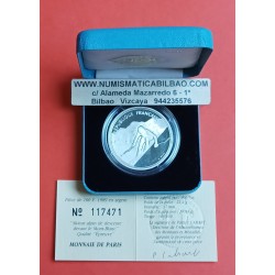 FRANCIA 100 FRANCOS 1989 DESCENSO DEL MONTBLANC OLIMPIADA DE ALBERTVILLE 1992 KM.991 MONEDA DE PLATA PROOF ESTUCHE y CERTIFICADO