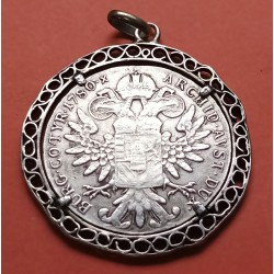 @COLGANTE DE PLATA + MONEDA@ AUSTRIA THALER M. TERESA 1780@ REPLICA OFICIAL MBC-