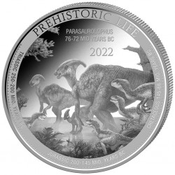 . 1 coin CONGO 20 FRANCOS 2022 PARASAUROLOPHUS DINOSAURIO Prehistoric Life 9ª MONEDA DE PLATA cápsula ONZA OZ