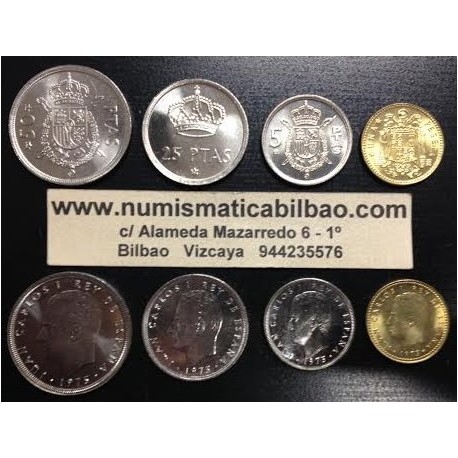 .ESPAÑA SERIE 1975 * 80 SC 1 PESETA + 5 PESETAS + 25 PESETAS + 50 PESETAS JUAN CARLOS I SIN CIRCULAR