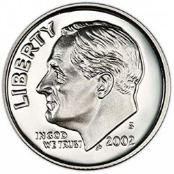 ESTADOS UNIDOS 10 CENTAVOS DIME 2002 S ROOSVELT KM.195A MONEDA DE PLATA PROOF USA 10 Cent from the Mint Set