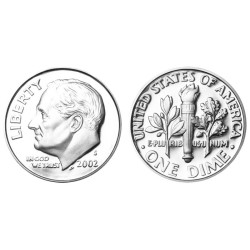 ESTADOS UNIDOS 10 CENTAVOS DIME 2002 S ROOSVELT KM.195A MONEDA DE PLATA PROOF USA 10 Cent from the Mint Set