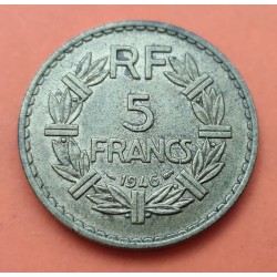 FRANCIA 5 FRANCOS 1946 DAMA tipo LAVRILLIER 1ª MONEDA POST OCUPACION NAZI KM.888.A MONEDA DE LATON MBC++ France