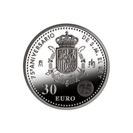 ESPAÑA 30 EUROS 2013 SC 75 ANIVERSARIO DE S.M. MAJESTAD EL REY DON JUAN CARLOS I MONEDA DE PLATA SC EN BOLSA ORIGINAL