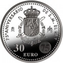 ESPAÑA 30 EUROS 2013 SC 75 ANIVERSARIO DE S.M. MAJESTAD EL REY DON JUAN CARLOS I MONEDA DE PLATA SC EN BOLSA ORIGINAL