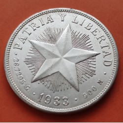 CARIBE 1 PESO 1933 ESTRELLA PATRIA y LIBERTAD KM.15 MONEDA DE PLATA EBC @MUESCAS@ silver coin