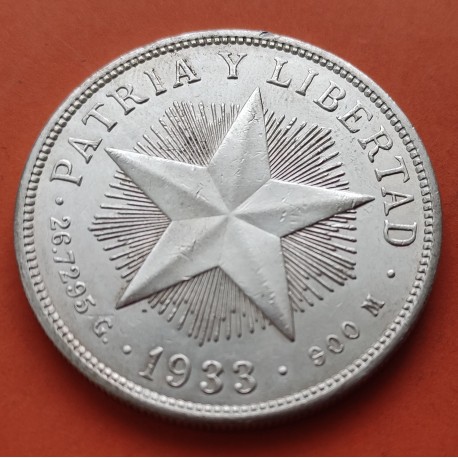 CARIBE 1 PESO 1933 ESTRELLA PATRIA y LIBERTAD KM.15 MONEDA DE PLATA @PRECIOSA@ silver coin R/3