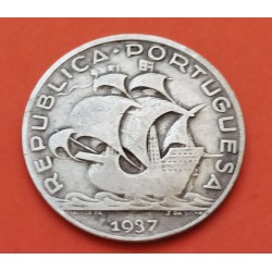 @LA MAS RARA@ PORTUGAL 5 ESCUDOS 1937 CARABELA KM.581 MONEDA DE PLATA MBC- REPUBLICA PORTUGUESA silver coin