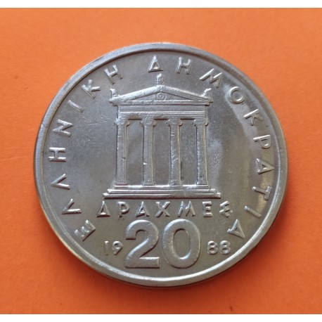 GRECIA 20 DRACMAS 1988 PERICLES y TEMPLO HELENISTICO KM.133 MONEDA DE NICKEL EBC/SC Greece 20 Drachmai