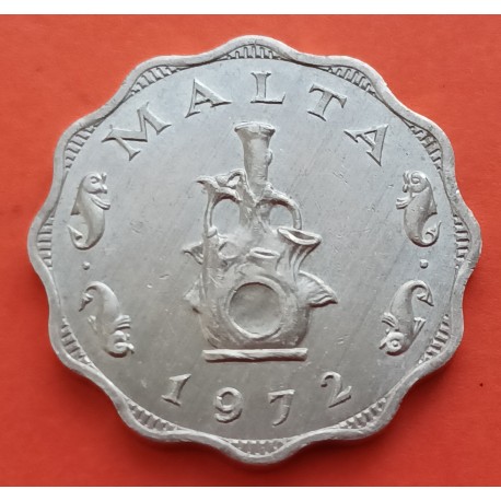 MALTA 5 MILS 1972 CORAL MARINO y VALOR KM.7 MONEDA DE ALUMINIO @LOBULADA@ SC-