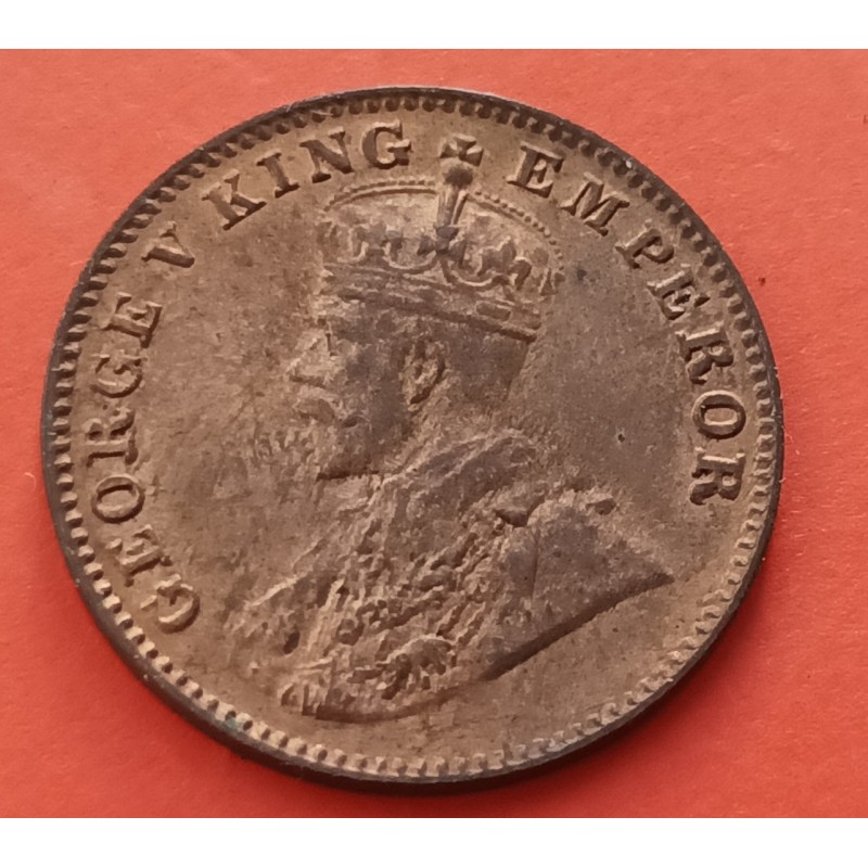 INDIA 1/4 ANNA 1927 Ceca de BOMBAY Rey JORGE V BUSTO KM.512 MONEDA DE BRONCE SC- PATINA One Quarter BRITISH