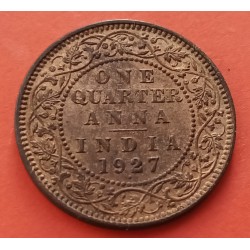 INDIA 1/4 ANNA 1927 Ceca de BOMBAY Rey JORGE V BUSTO KM.512 MONEDA DE BRONCE SC- PATINA One Quarter BRITISH