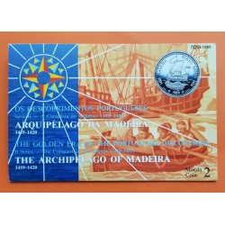 PORTUGAL 100 ESCUDOS 1989 MADEIRA PORTO SANTO 1419 1420 NAO PORTUGUESA KM.647 MONEDA DE PLATA SC