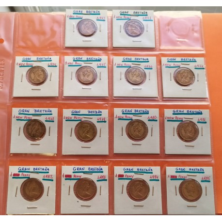 14 monedas x INGLATERRA NUEVO 1 nuevo PENIQUE 1971 / 1985 ESCUDO y REINA KM.935 BRONCE MBC- UK Half Penny coin