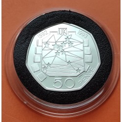 INGLATERRA 50 PENIQUES 1992 CEE KM.963 MONEDA DE PLATA PROOF @RARA@ United Kingdom 1993 EEC Presidency