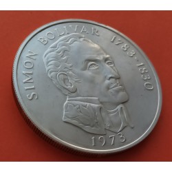 3,90 ONZAS x PANAMA 20 BALBOAS 1973 SIMON BOLIVAR KM.31 MONEDA DE PLATA @CAPSULA y LIMPIADA@ silver OZ