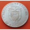 3,90 ONZAS x PANAMA 20 BALBOAS 1973 SIMON BOLIVAR KM.31 MONEDA DE PLATA @CAPSULA y LIMPIADA@ silver OZ