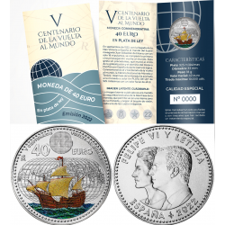 . 1 moneda 25/NOVIEMBRE ENVIO x ESPAÑA 40 EUROS 2022 V CENTENARIO DE LA VUELTA AL MUNDO PLATA SC COLORES FNMT