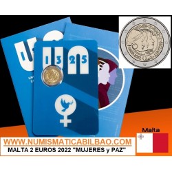 . 1 coin @25/NOV. ENVIO@ MALTA 2 EUROS 2022 MUJERES, PAZ y SEGURIDAD @RARA 53.000 uds@ 1ª MONEDA CONMEMORATIVA