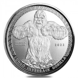 . 1 coin CONGO 500 FRANCOS 2022 GORILA DE LOMO PLATEADO MONEDA PLATA cápsula OZ ONZA OUNCE Silverback Gorilla