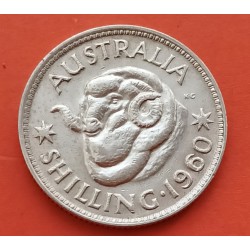 AUSTRALIA 1 SHILLING 1960 CARNERO y REINA ISABEL II KM.53 MONEDA DE PLATA MBC+ silver coin