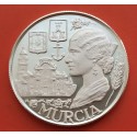 1 Onza x MURCIA MEDALLA DE PLATA PURA 1990 aprox. DAMA y ESCUDOS REGIONALES 45 mm SC Leves Imperfecciones