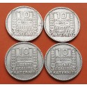 @0,87 ONZAS@ 4 monedas x FRANCIA 10 FRANCOS 1930 + 1932 + 1933 + 1934 KM.878 PLATA France Silver 10 Francs